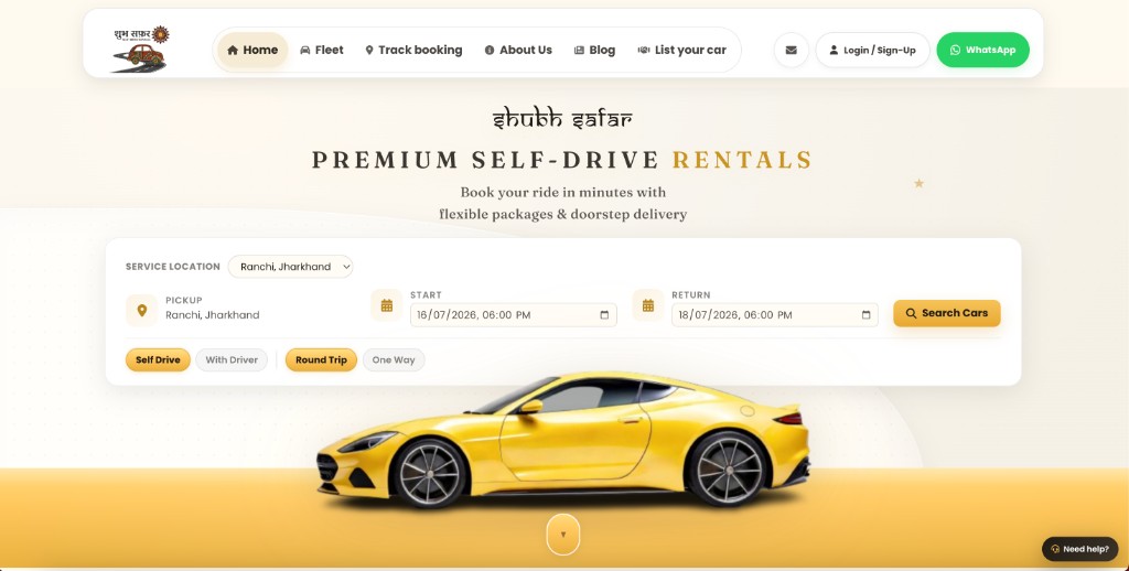 Shubh Safar Rentals desktop website